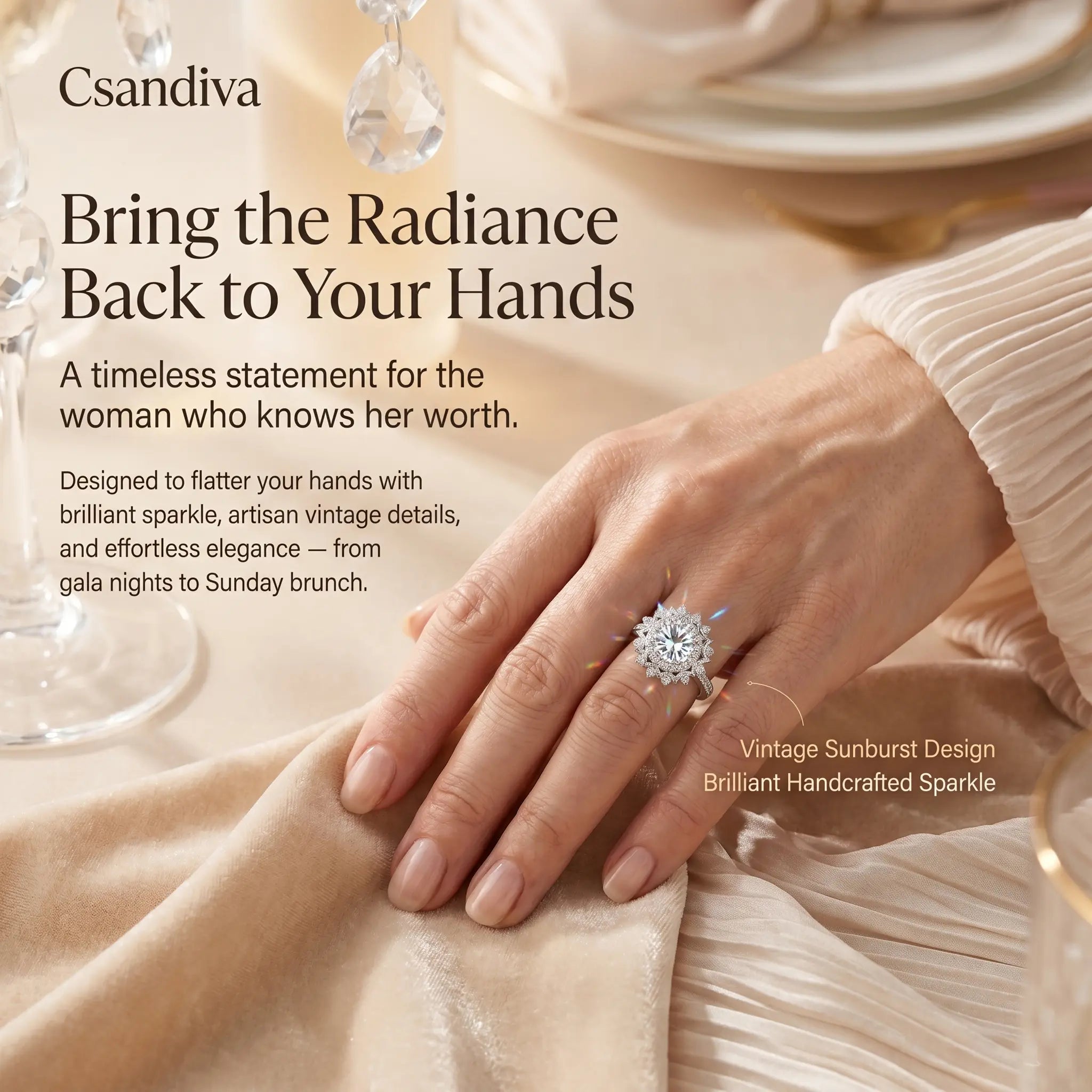 The Artisan Sunburst Diamond Ring | Hand-Sawn Flattering Elegance, Anti-Tarnish Skin Safety & Pristine Radiance | 90% OFF Last Day🔥