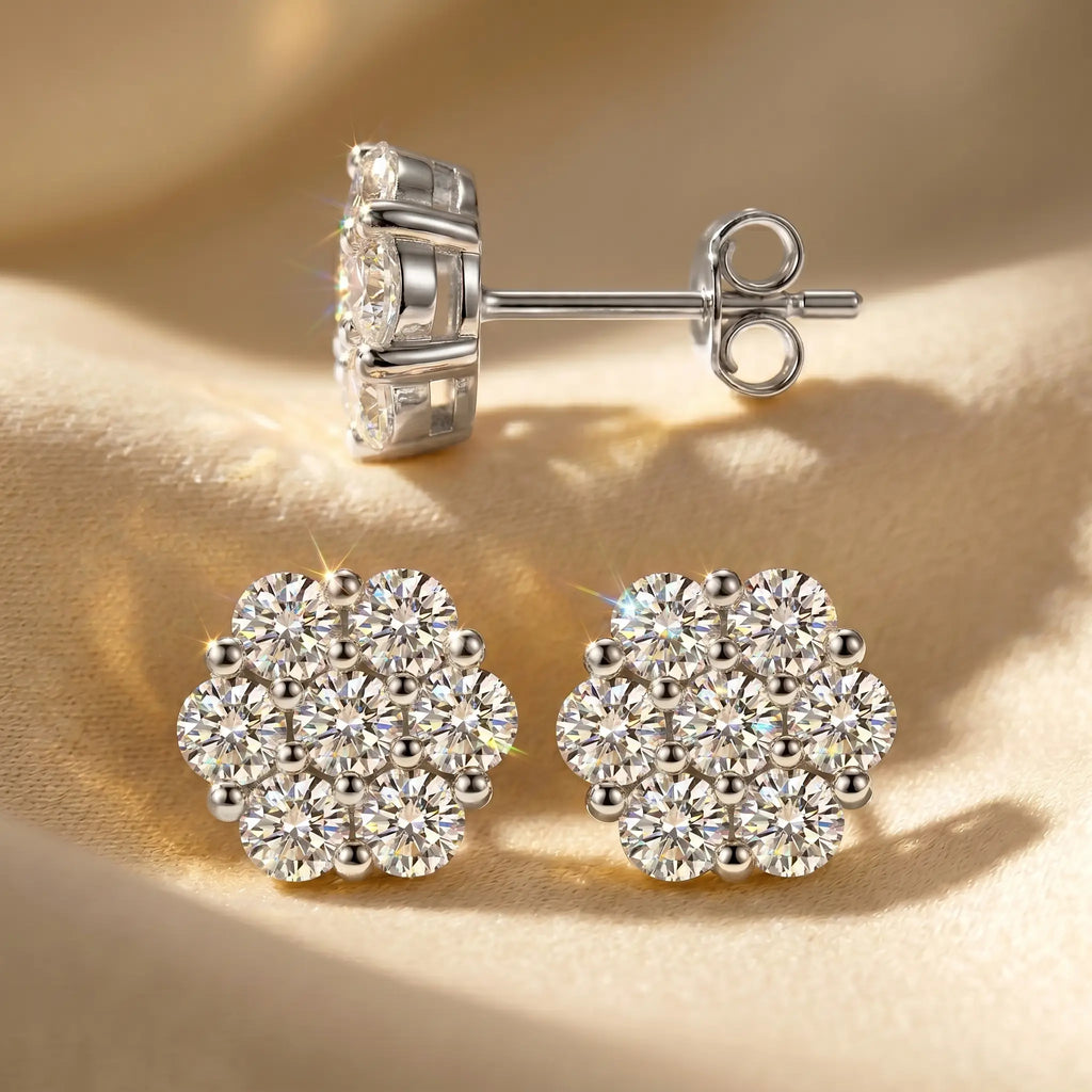 csandiva™ VVS1 Moissanite Cluster Studs - Sleep-Safe Screw Backs & 24/7 Everyday Brilliance | Claim 90% OFF Today🔥