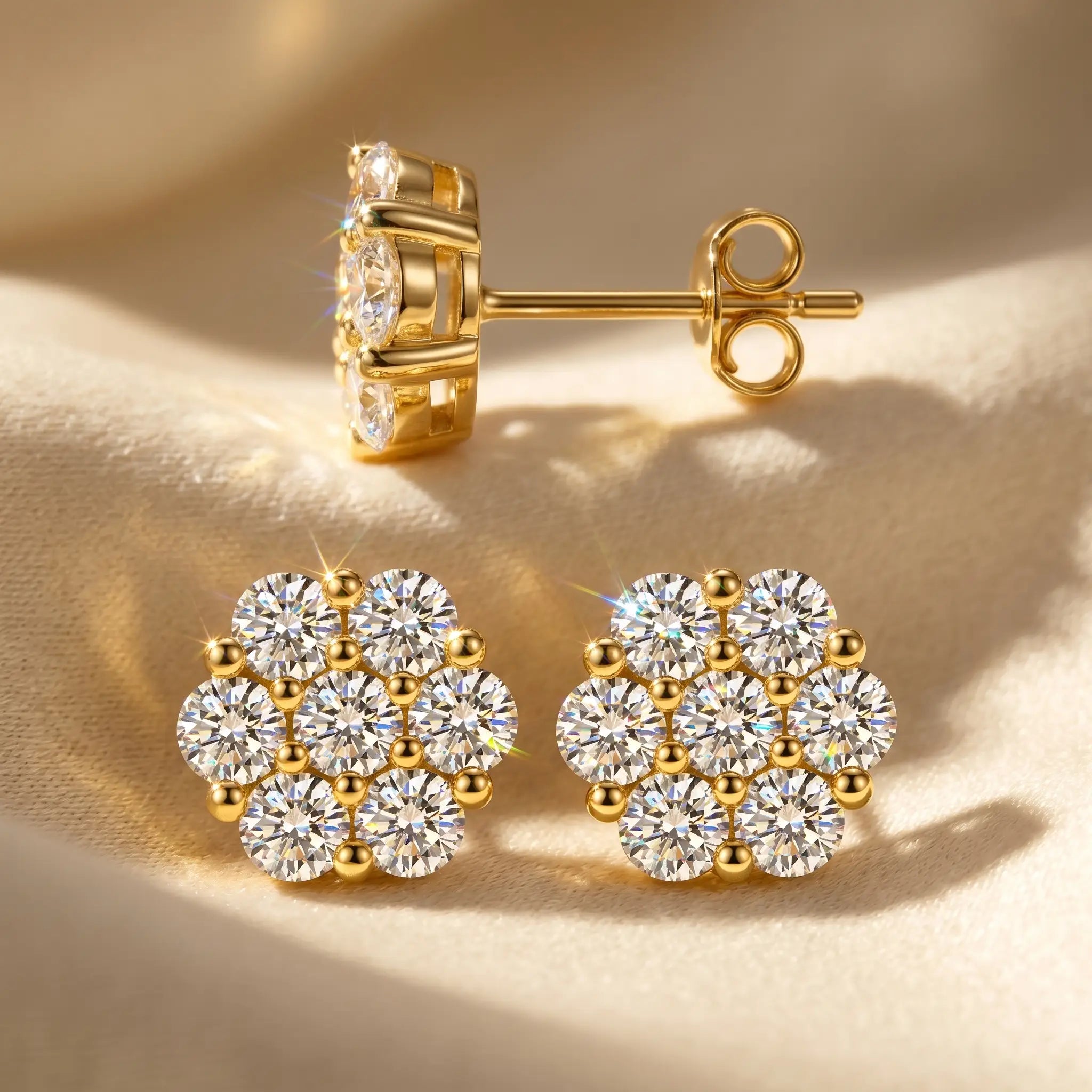 csandiva™ VVS1 Moissanite Cluster Studs - Sleep-Safe Screw Backs & 24/7 Everyday Brilliance | Claim 90% OFF Today🔥