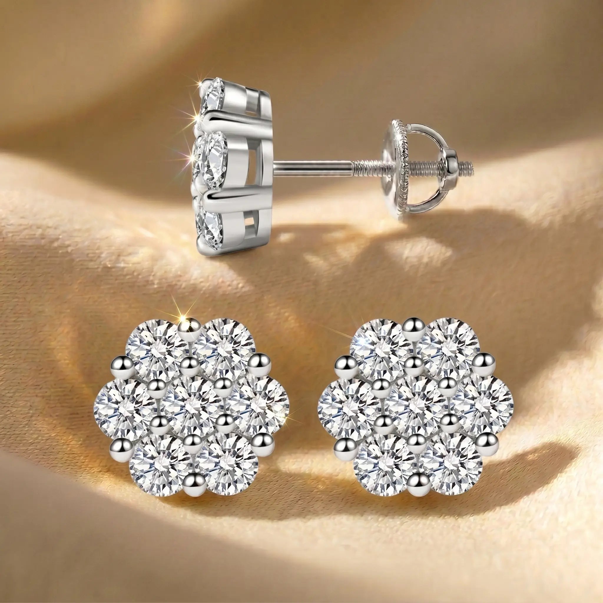 csandiva™ VVS1 Moissanite Cluster Studs - Sleep-Safe Screw Backs & 24/7 Everyday Brilliance | Claim 90% OFF Today🔥