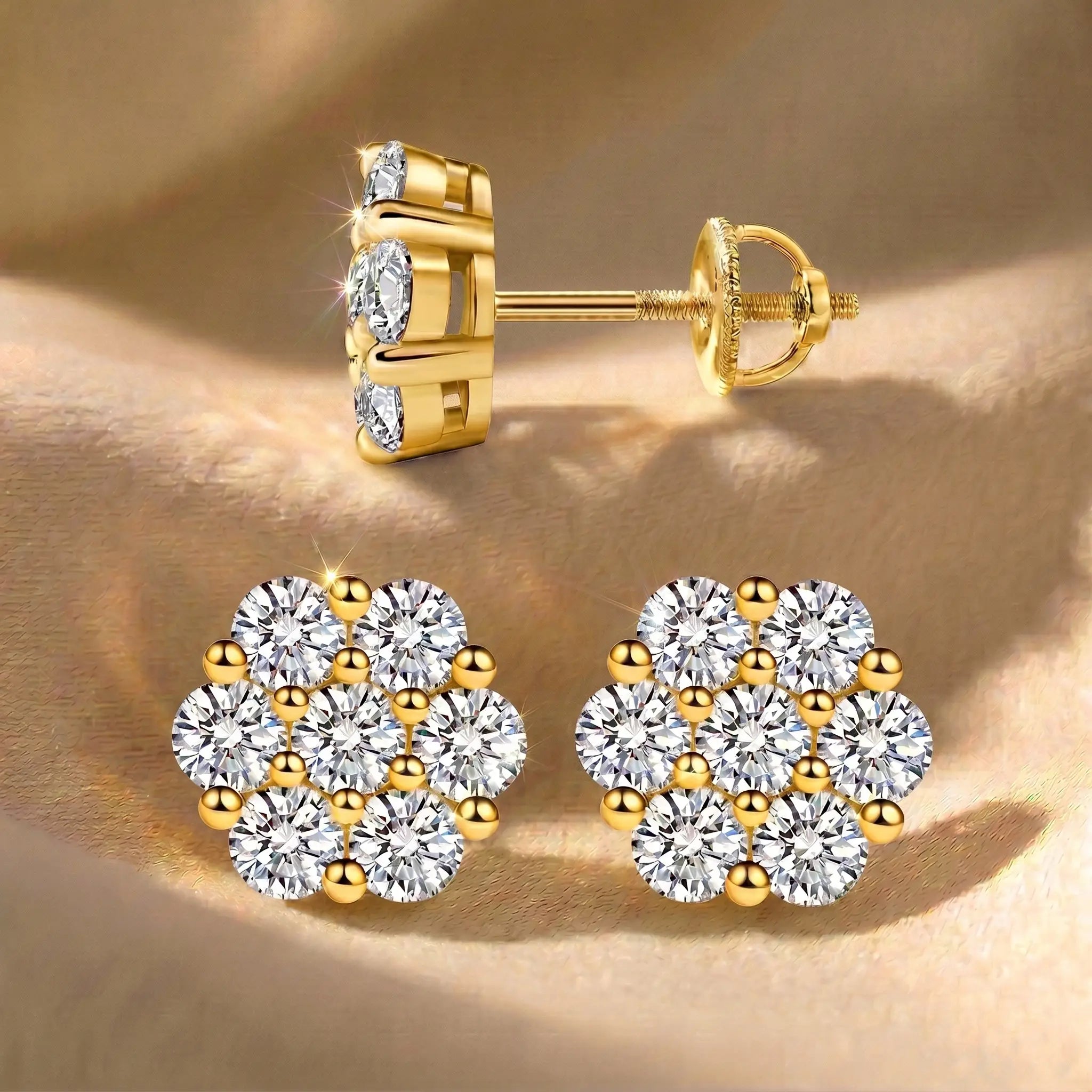 csandiva™ VVS1 Moissanite Cluster Studs - Sleep-Safe Screw Backs & 24/7 Everyday Brilliance | Claim 90% OFF Today🔥