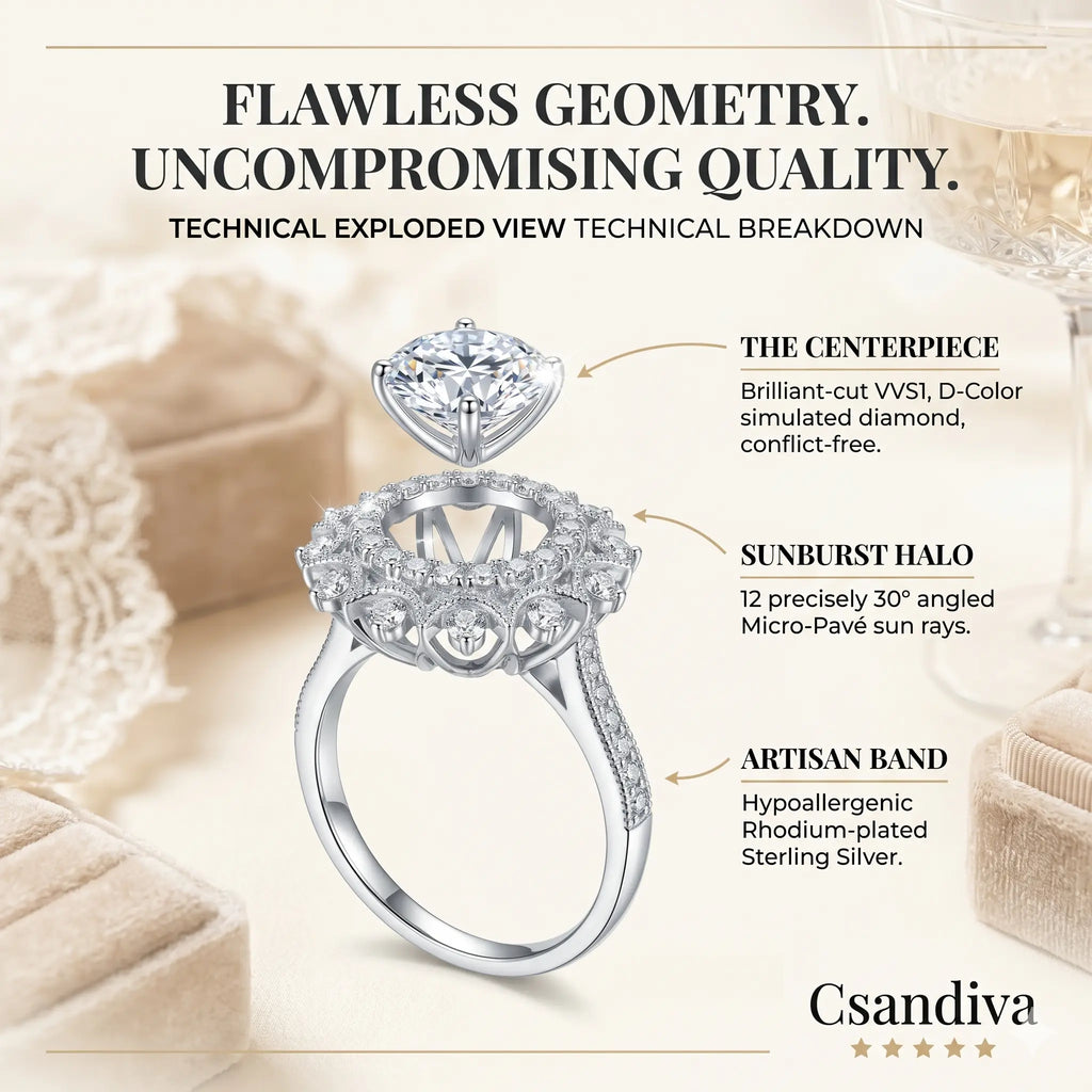 The Artisan Sunburst Diamond Ring | Hand-Sawn Flattering Elegance, Anti-Tarnish Skin Safety & Pristine Radiance | 90% OFF Last Day🔥