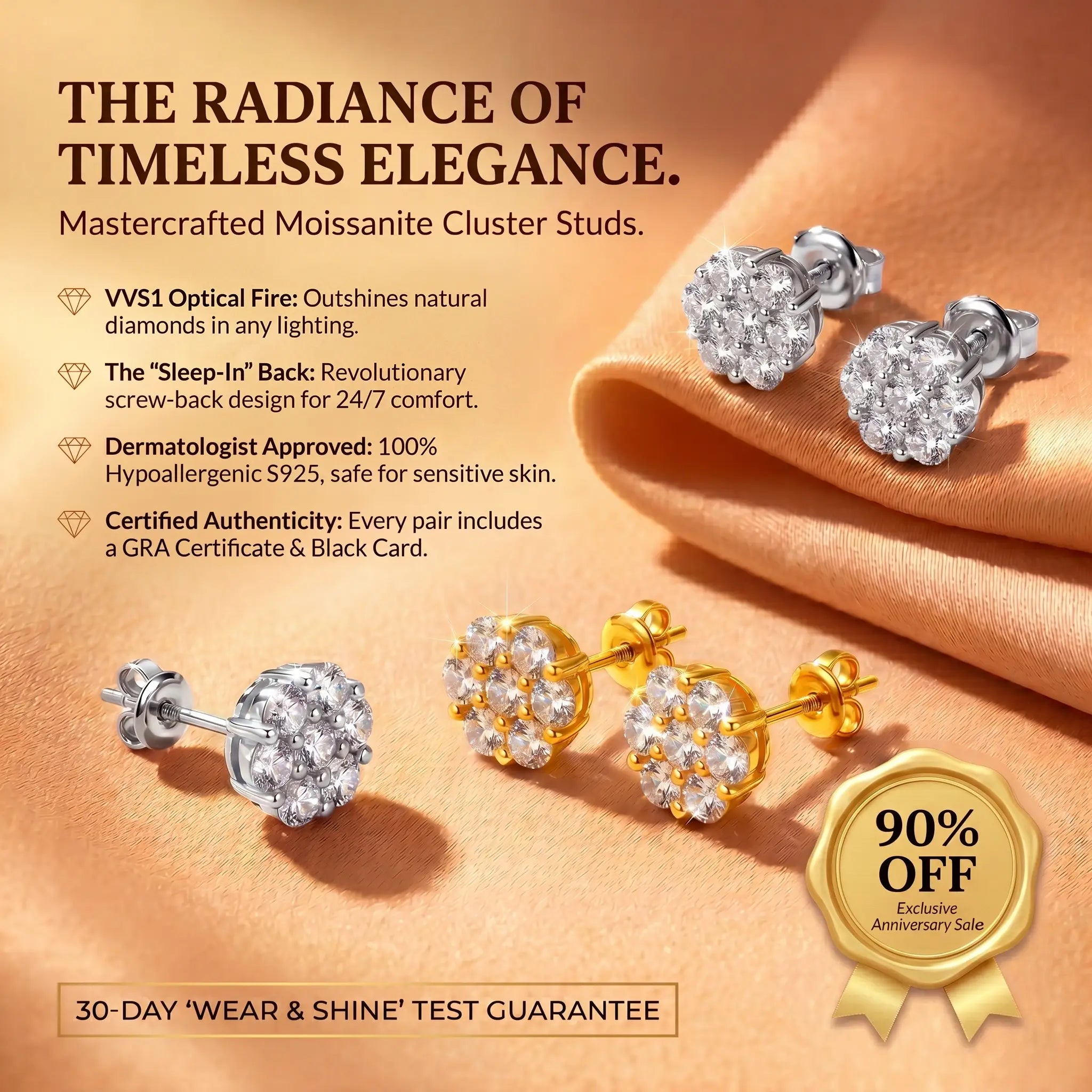 csandiva™ VVS1 Moissanite Cluster Studs - Sleep-Safe Screw Backs & 24/7 Everyday Brilliance | Claim 90% OFF Today🔥