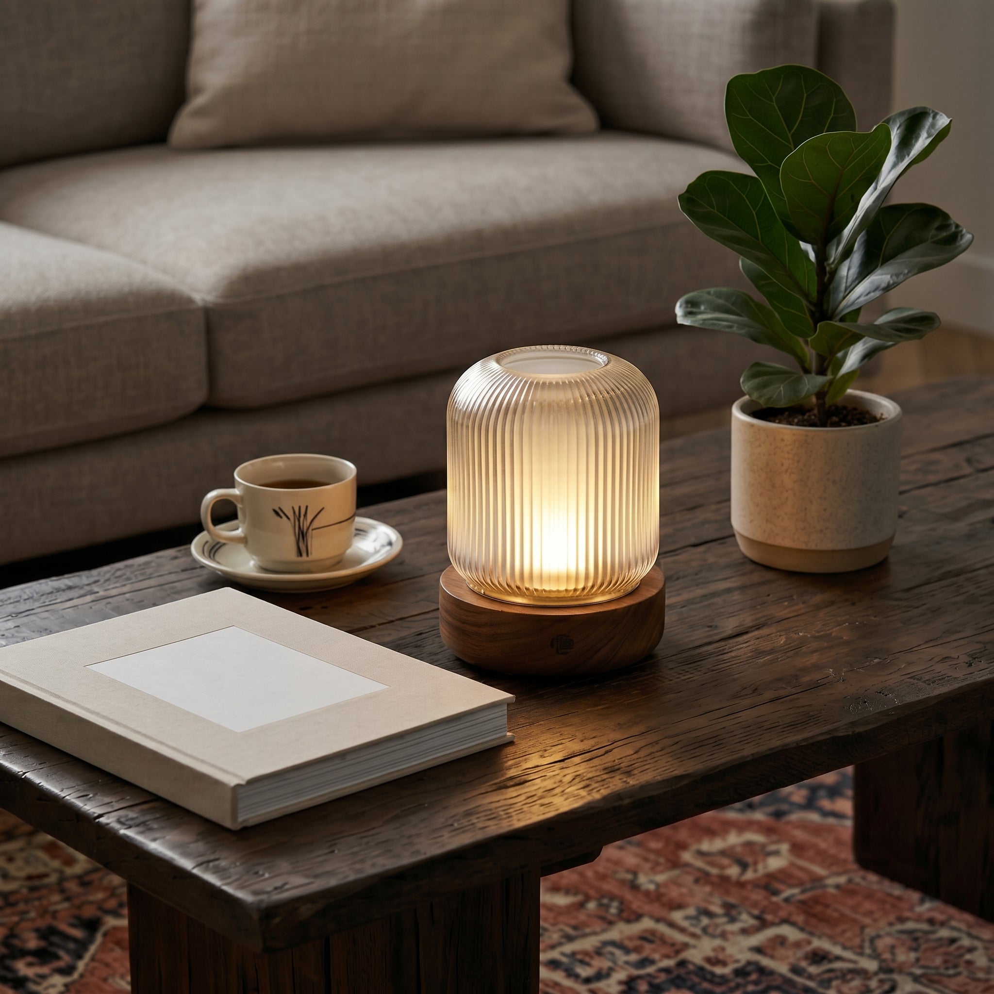 Minimalist Ribbed Glass Table Lamp