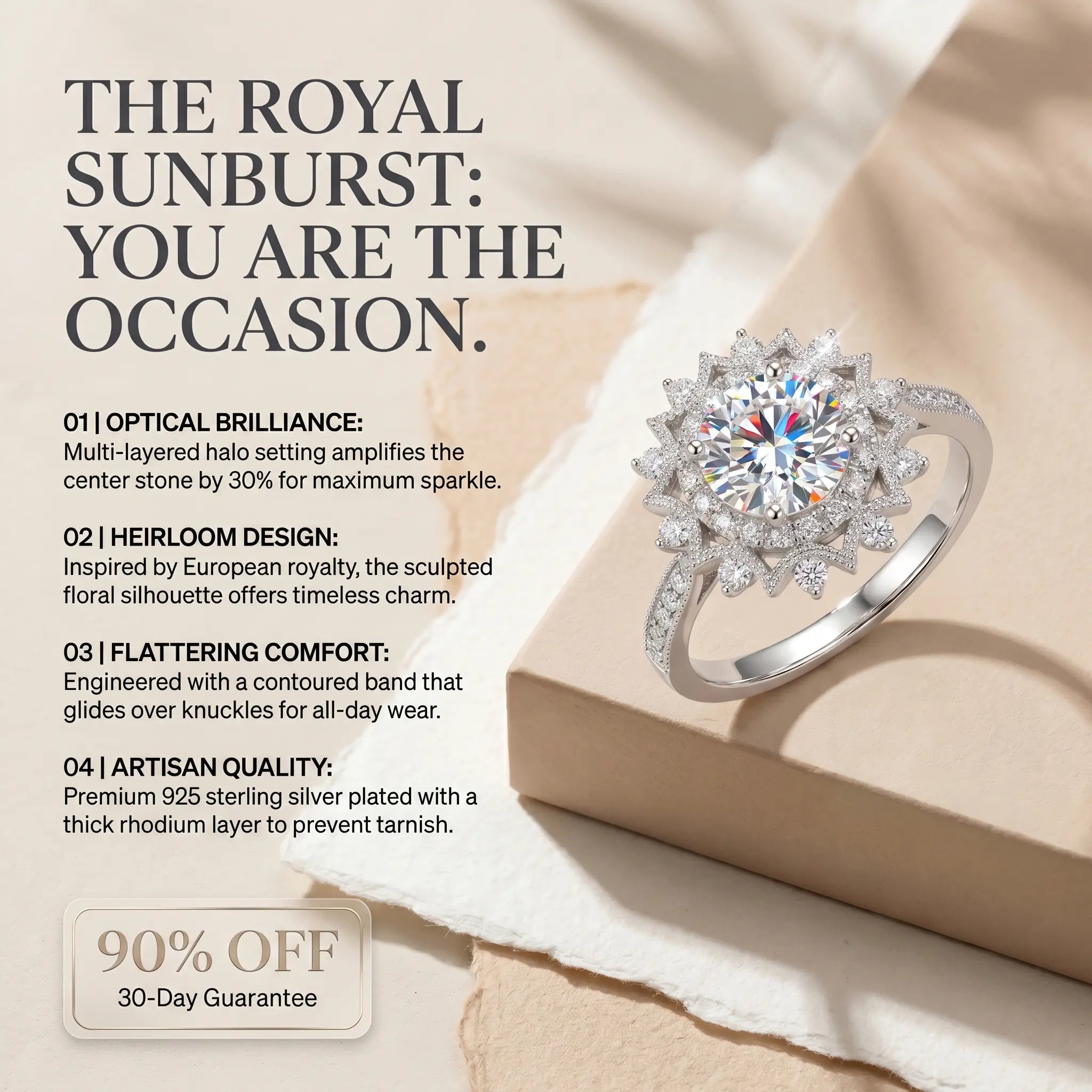 The Artisan Sunburst Diamond Ring | Hand-Sawn Flattering Elegance, Anti-Tarnish Skin Safety & Pristine Radiance | 90% OFF Last Day🔥